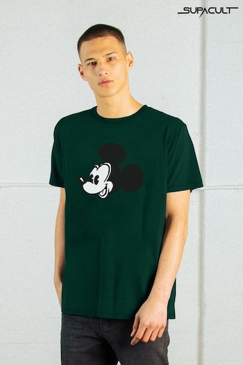 Supacult Green Mickey Mouse Face Men Forest Washed T-Shirt (E73643) | £40