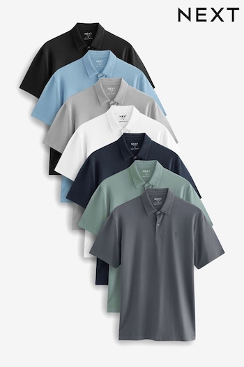 Black/Navy/White/Charcoal/Grey/Sage Green/Blue Jersey Polo Shirt 7 Pack (E73845) | £90