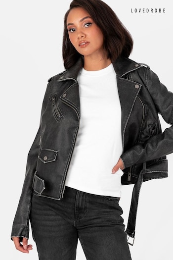 Lovedrobe Distressed Biker Black Jacket With Belt And Pockets (E74157) | £59