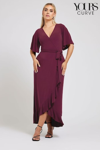 Yours Curve Wine Red Ruffle Hem Wrap Dress (E74180) | £50