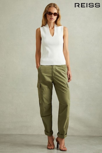 Reiss Khaki Alessio Tapered Drawstring Cotton Combat Trousers (E74270) | £150