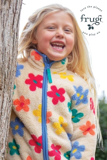 Frugi Orange Flower Pop Zipped Ted Fleece Jacket (E74320) | £38 - £42