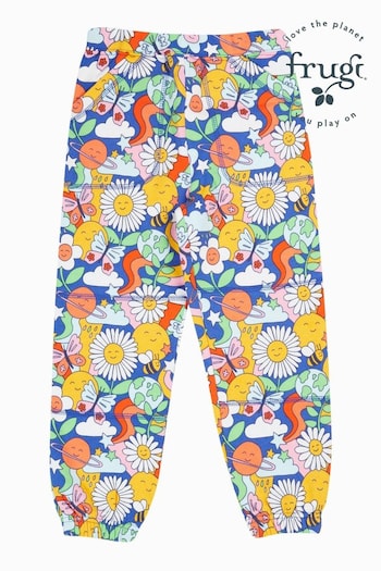 Frugi Blue All Over Flower Print Malpas Joggers (E74383) | £0