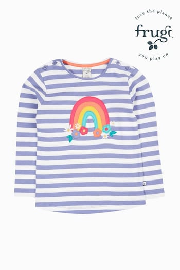 Frugi Purple Striped Rainbow Applique Top (E74415) | £24 - £26