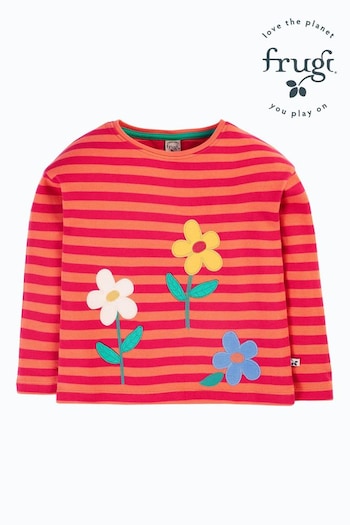 Frugi Pink Striped Applique Flowers Top (E74456) | £24 - £26