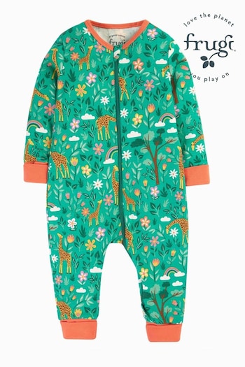 Frugi Green Giraffes Zelah Zip Up All-In-One (E74480) | £26 - £30