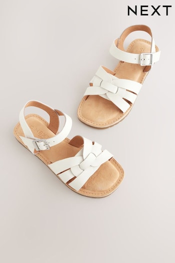 White Standard Fit (F) Leather Woven Sandals (E74892) | £21 - £28