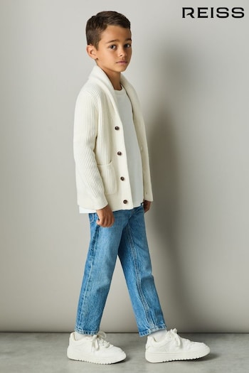 Reiss Off White Nimbus 3-9 yrs Ribbed Shawl Cardigan With Merino Wool (E75005) | £44