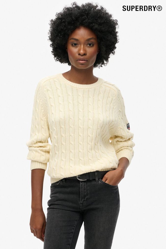 Ladies white cable knit jumper sales
