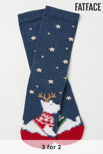 FatFace Blue Navy Womens Festive Kissing Westie Dog Socks 1 Pack (E75178) | £7.50