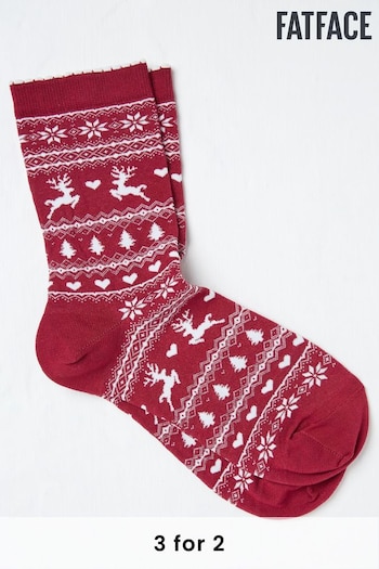 FatFace Red Womens Reindeer Fairisle Pattern Socks 1 Pack (E75197) | £7.50