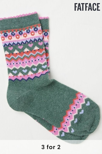 FatFace Green Womens Pop Fairisle Pattern Socks 1 Pack (E75202) | £7.50