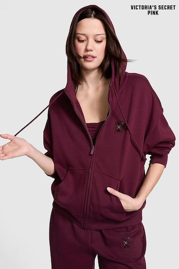 Victoria's Secret PINK Purple Rose Zip Up Fleece Hoodie (E75449) | £45