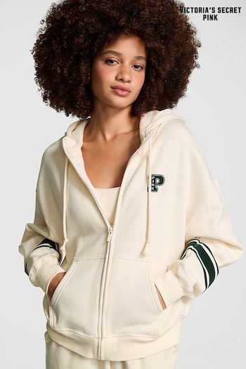 Victoria's Secret PINK White Shell Zip Up Fleece Hoodie (E75451) | £45