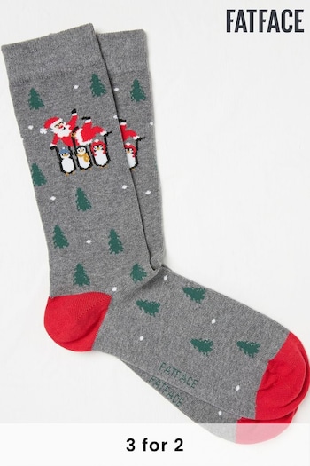 FatFace Grey Mens Santa Penguin Socks 1 Pack (E75699) | £7.50