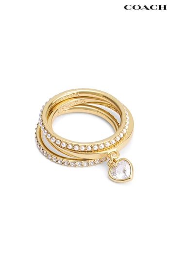 COACH Gold Tone Heart Charm Ring Set (E75837) | £95