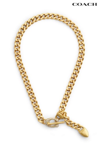 COACH Gold Tone Signature C Buckle Curb Chain Necklace (E75852) | £195