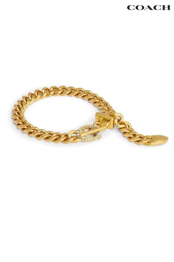 COACH Gold Tone Signature C Buckle Curb Chain Bracelet (E75857) | £150