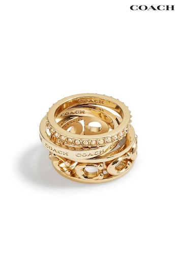 COACH Gold Tone Signature Openwork Ring Set (E75871) | £95