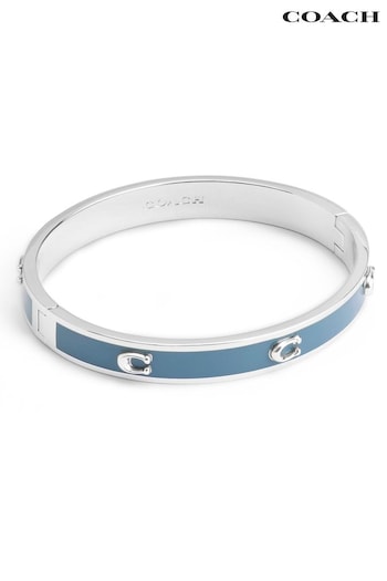 COACH Silver Tone Signature C Enamel Bangle Bracelet (E75884) | £95