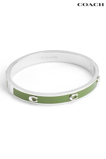 COACH Silver Tone Signature C Enamel Bangle Bracelet (E75889) | £95