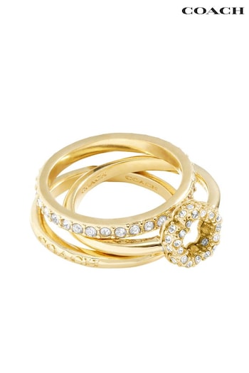 COACH Gold Tone Signature Pavé Tea Rose Ring Set (E75895) | £95