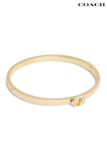 COACH Gold Tone Signature C Pavé Turnlock Bangle Bracelet (E75912) | £125