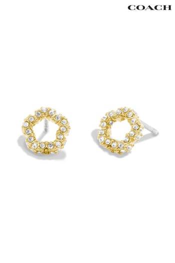 COACH Gold Tone Signature Pavé Tea Rose Stud Earrings (E75913) | £40