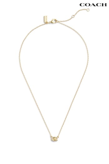 COACH Gold Tone Signature C Pavé Turnlock Pendant Necklace (E75919) | £95