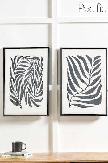 Pacific Black Leaf Print Framed Canvas Set of 2 (E75966) | £70