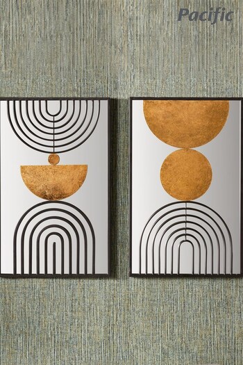 Pacific Black and Gold Set of 2 Mirrored Metal Wall Art (E75968) | £100