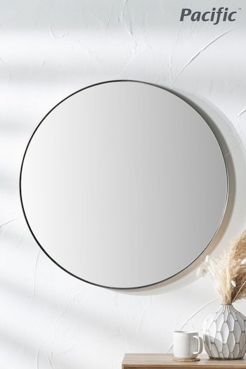 Pacific Brushed Silver Small Metal Frame Round Wall Mirror (E75977) | £100