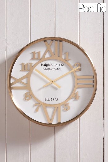 Pacific Gold and White Metal Round Wall Clock (E75993) | £150