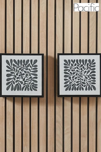 Pacific Black and White Leaf Print Square Canvases with Frames Set of 2 (E76098) | £50