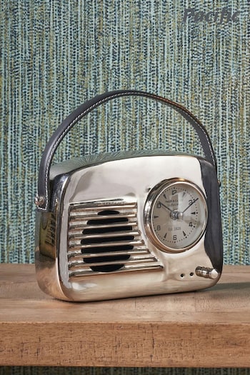 Pacific Silver Metal Retro Radio Style Table Clock (E76103) | £50