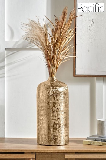 Pacific Gold Metal Hammered Tall Vase (E76106) | £70