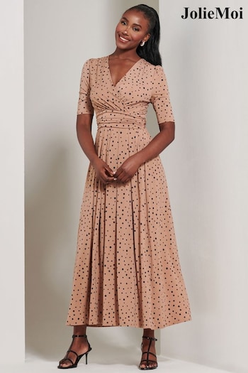 Jolie Moi Brown/Navy Half Sleeve Jersey Maxi Dress (E76425) | £79