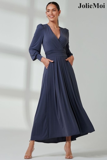 Jolie Moi Blue Long Sleeve Super Soft Jersey Maxi Dress (E76426) | £95
