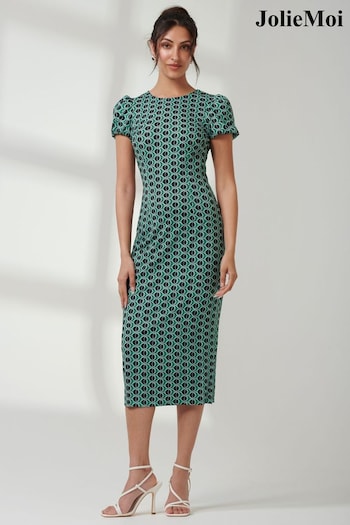 Jolie Moi Green Ruched Bodycon Midi Dress (E76427) | £55