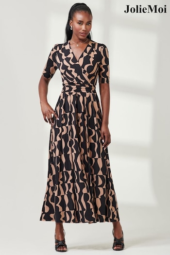 Jolie Moi Brown Half Sleeve Jersey Maxi Dress (E76430) | £79