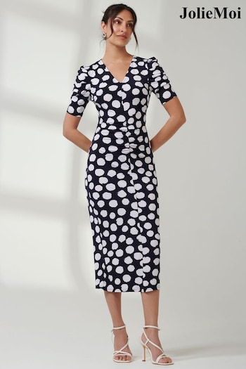 Jolie Moi Black Puff Sleeve Bodycon Midi Dress (E76437) | £55