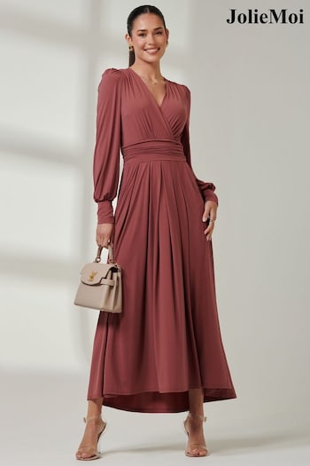 Jolie Moi Red Long Sleeve Super Soft Jersey Maxi Dress (E76441) | £95