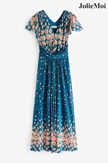 Jolie Moi Blue Ombre Floral Print Mesh Maxi Dress (E76443) | £65