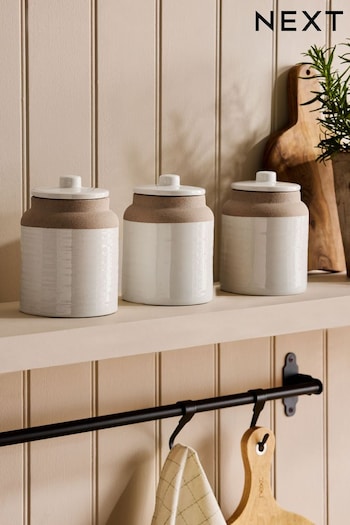 Set of 3 White Kya Set of 3 Storage Canisters Textured Storage Canisters (E77145) | £36