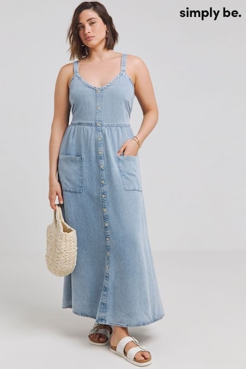 Simply Be Blue Simply Be Tencel Bow Back Denim Maxi Dress (E77250) | £55