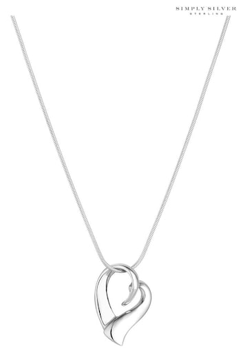 Simply Silver Silver Tone Sterling 925 Polished Open Tapered Heart Pendant Necklace (E77626) | £45