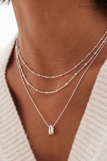 Simply Silver Silver Tone Sterling 925 Polished Double Row Ball Chain Necklace (E77637) | £65