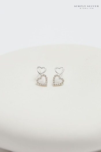 Simply Silver Silver Tone Sterling 925 Polished and Cubic Zirconia Double Heart Stud Earrings (E77641) | £20