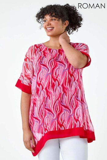 Roman Pink Abstract Print Chiffon Overlay Top (E77728) | £40