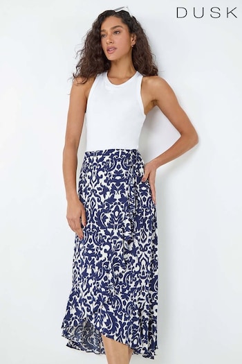 Dusk Blue Frill Abstract Print Wrap Skirt (E77742) | £32